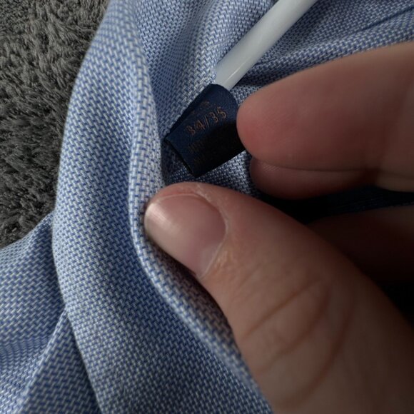 David Donahue Dress Shirt Men 17.5 34/35 Trim Fit Button Up Long Sleeve Blue - Picture 10 of 16